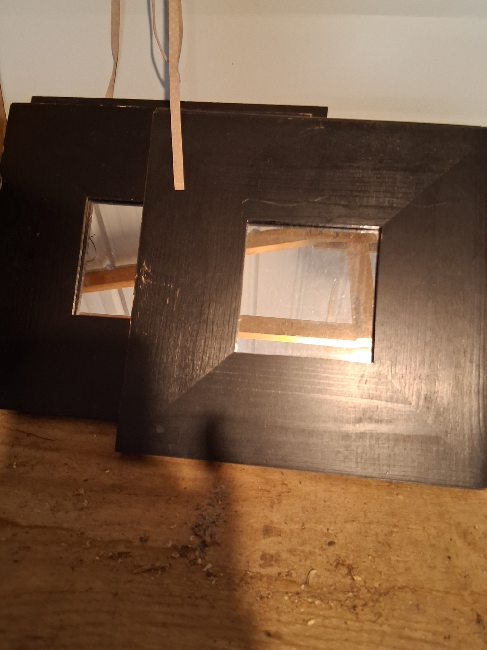 Modern Black Square Wall Mirror with Inner Window Design -